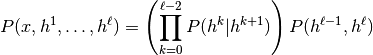 P(x, h^1, \ldots, h^{\ell}) = \left(\prod_{k=0}^{\ell-2} P(h^k|h^{k+1})\right) P(h^{\ell-1},h^{\ell})